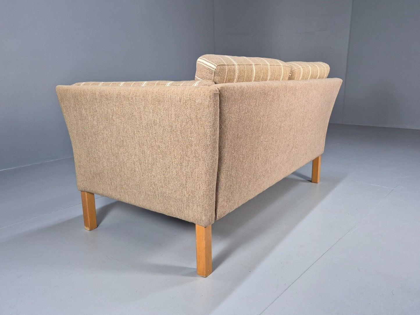 Vintage 2 Seat Sofa Green Wool Stripe 1970s MCM Retro EB9095 M2SS - UKDK FURNITURE