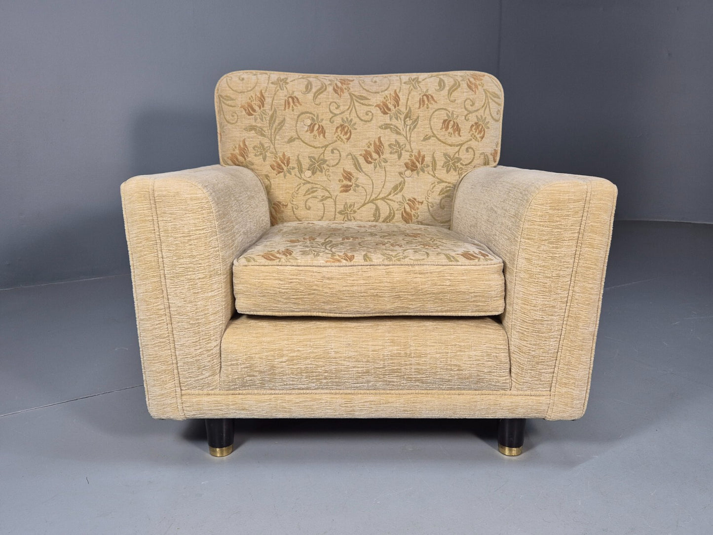 Vintage 1960s Lounge Chair in Cream Floral Retro MCM EB9682 MNOR - UKDK FURNITURE