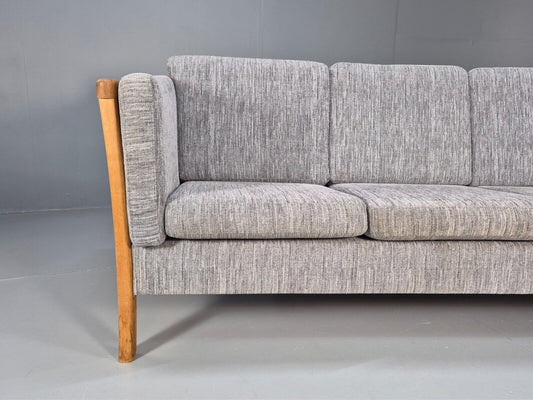 Vintage Danish Three Seat Sofa Grey Fabric Stouby Style Beech Ends EB9099 M3SS - UKDK FURNITURE