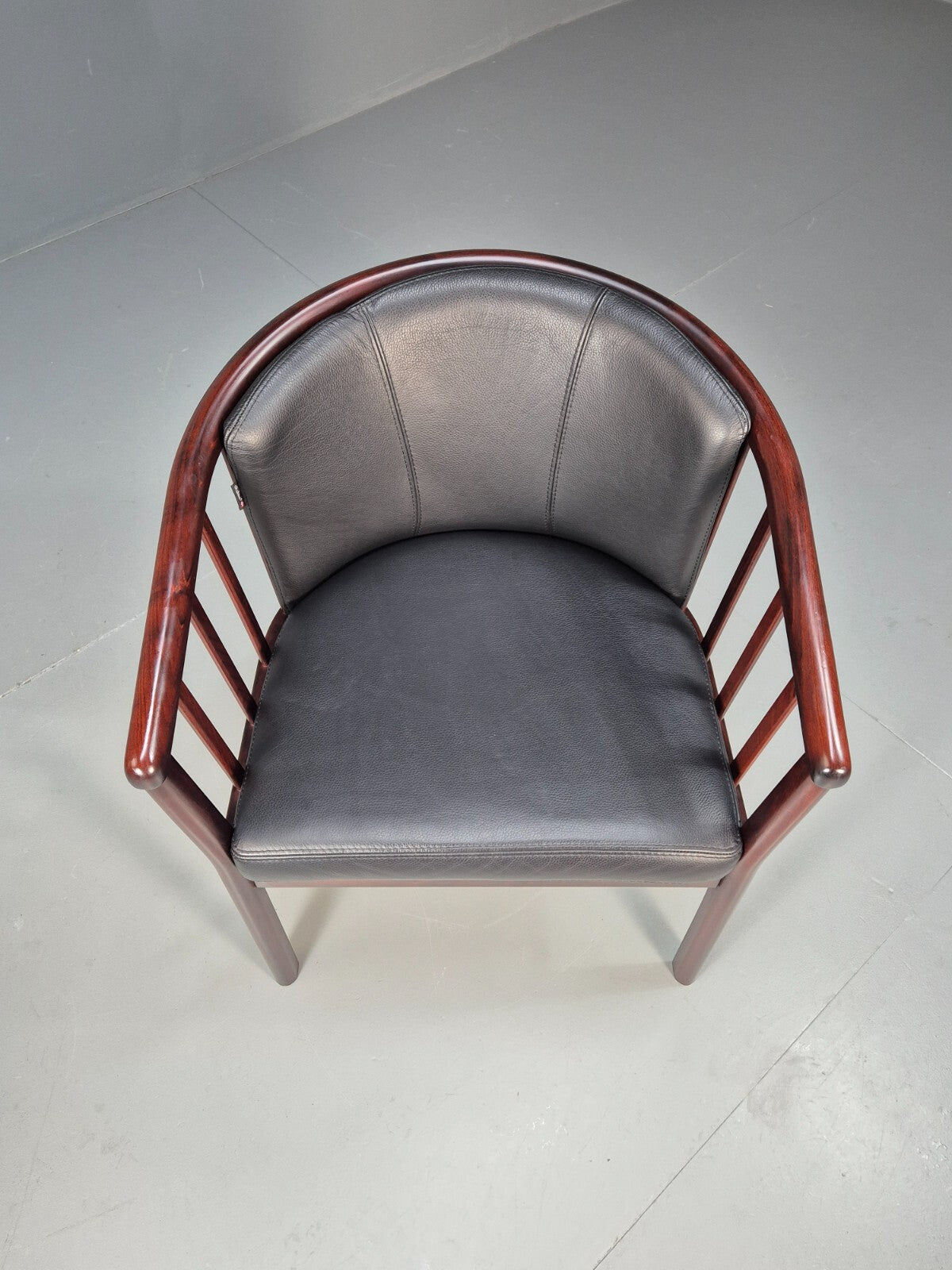 Vintage Danish Skalma Tub Chair Black Leather Curved Rail Back 1980s EB9315 MNOR - UKDK FURNITURE