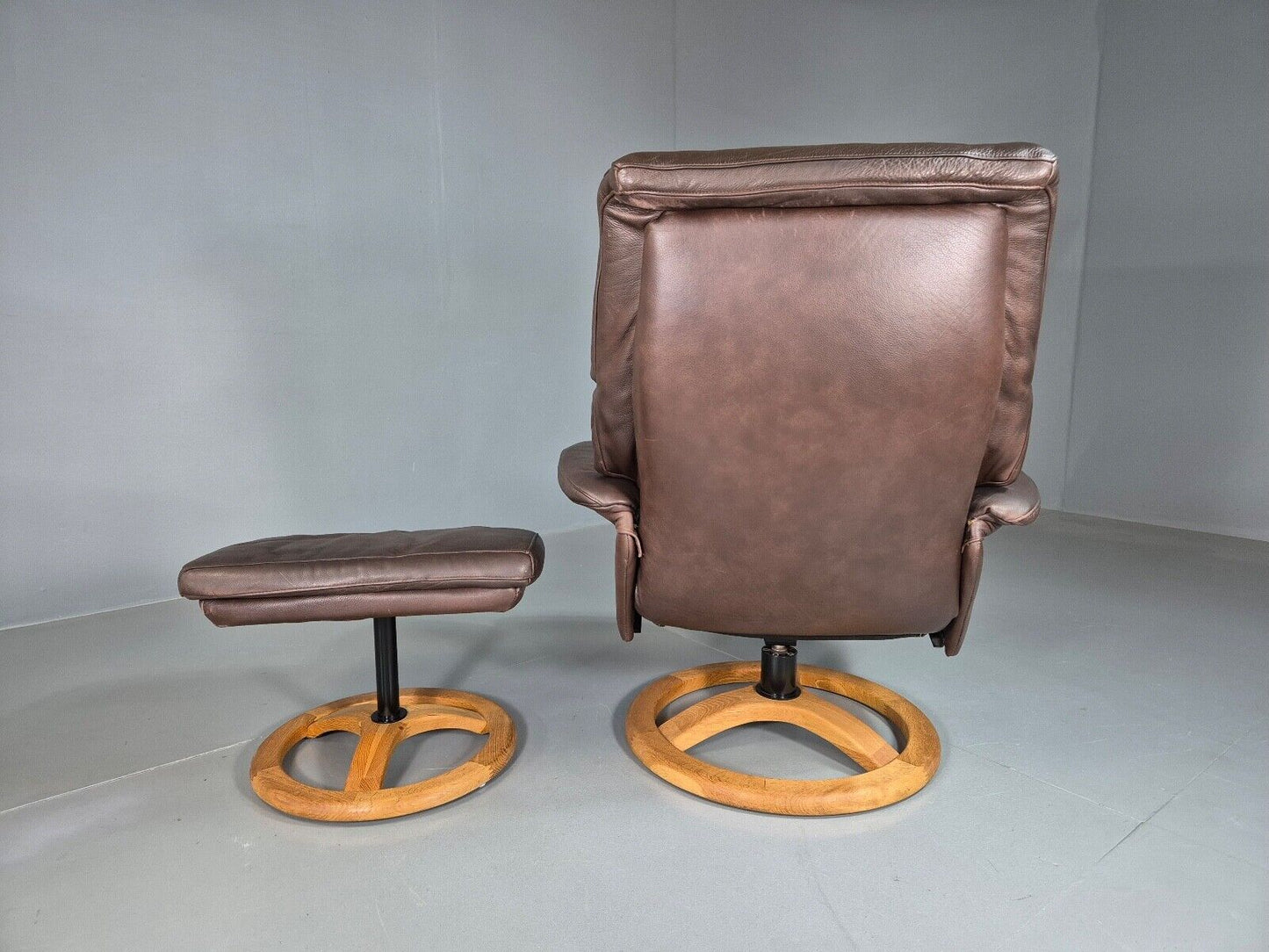 Vintage Danish Swivel Lounge Chair Footstool Brown Leather Retro EB7507 MSWI - UKDK FURNITURE