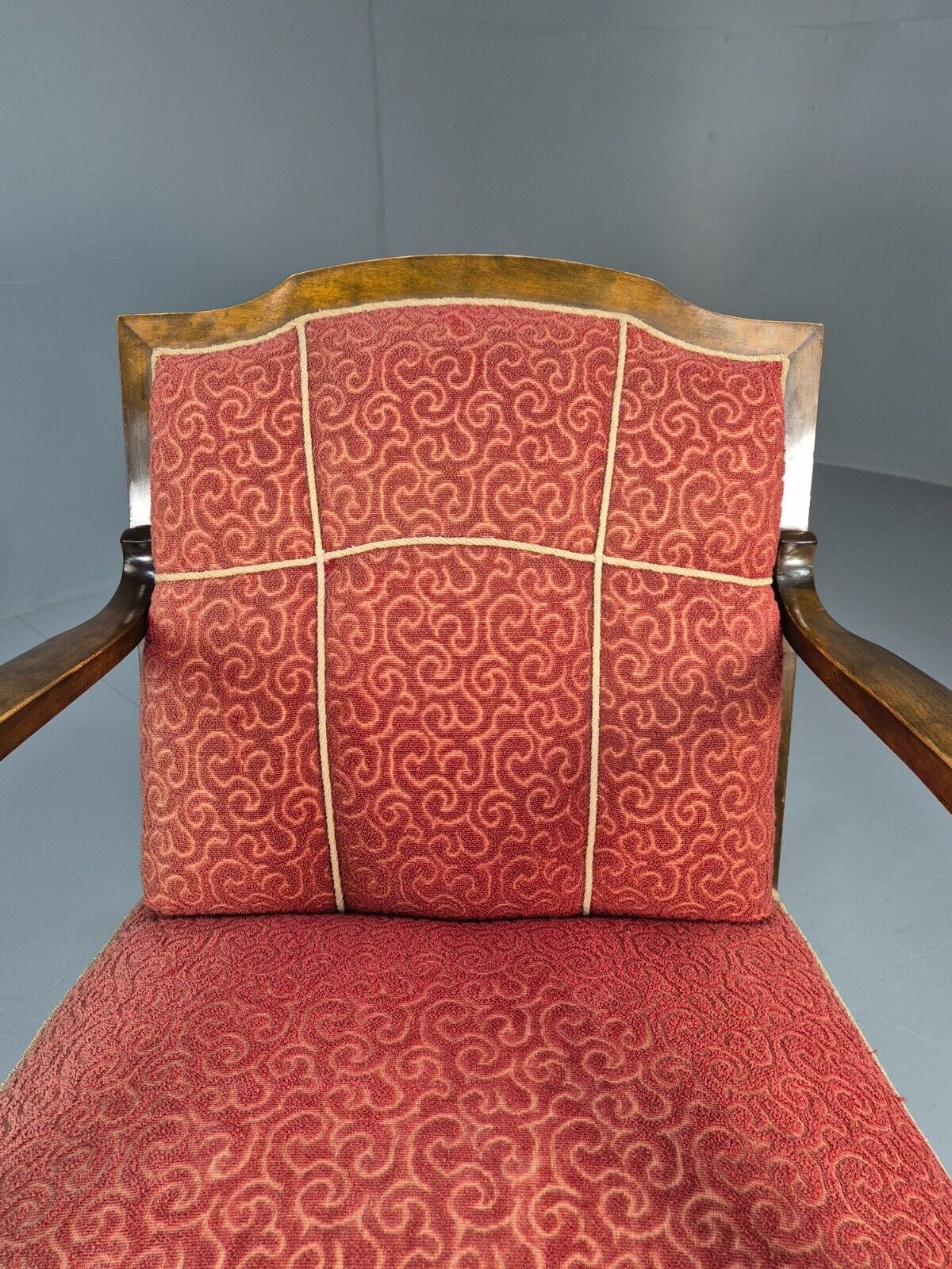 Vintage Danish Lounge Chair Red Moquette Beech Frame 1920s Antique EB8939 VCLO - UKDK FURNITURE