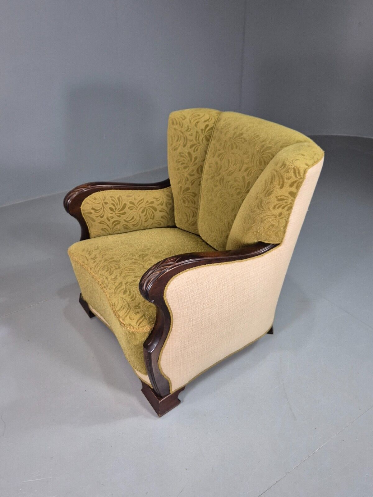 Vintage Danish Lounge Chairs Green and Cream Shell Back 1940s Deco EB7658 VCLO - UKDK FURNITURE