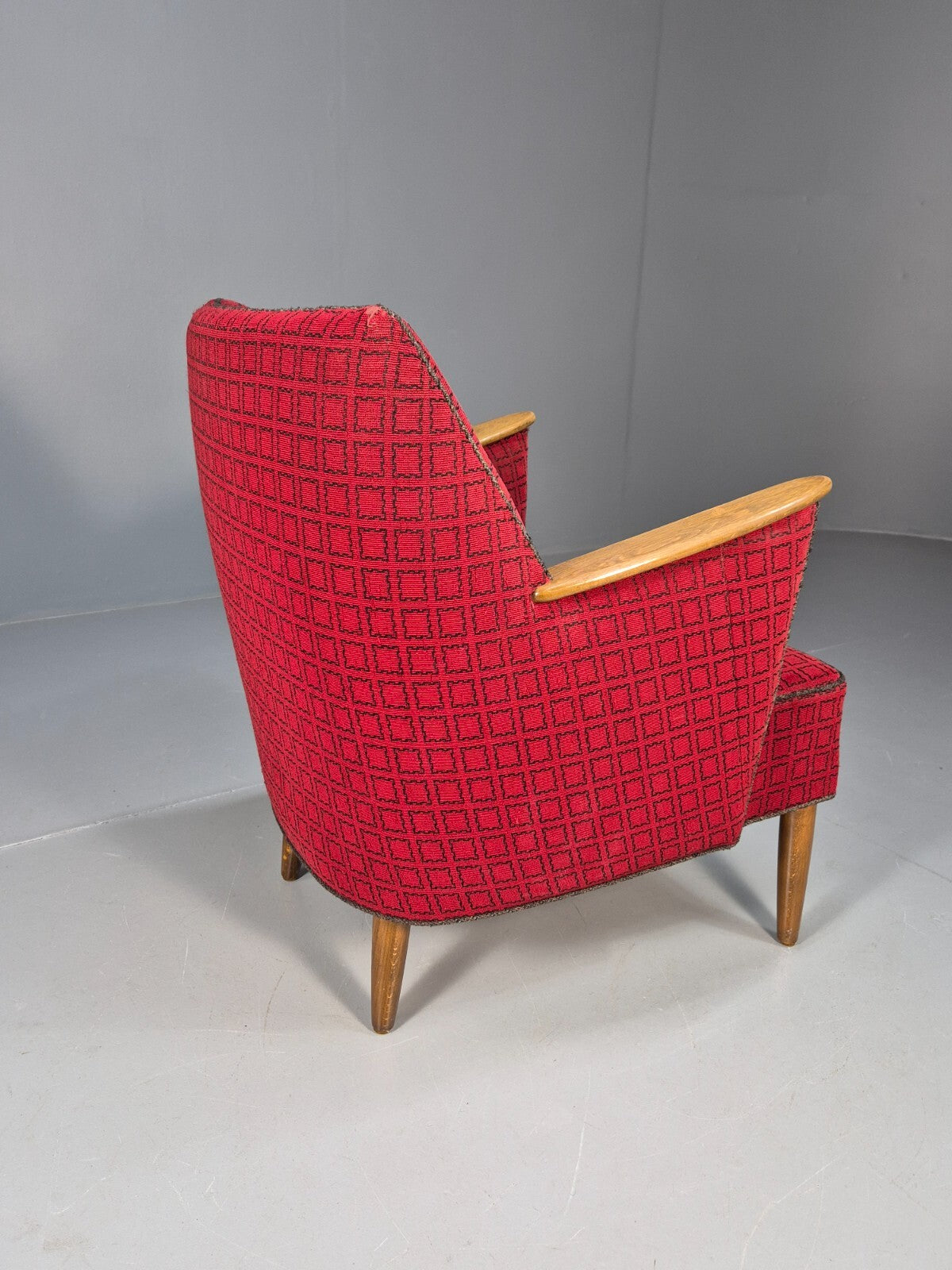 Vintage Danish 1950s Tub Chair Teak Arms Original Cloth Retro MCM EB9624 MNOR - UKDK FURNITURE