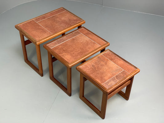 Vintage Teak Nesting Tables Tile Topped 1970s Retro Design EB9757 MWOO - UKDK FURNITURE