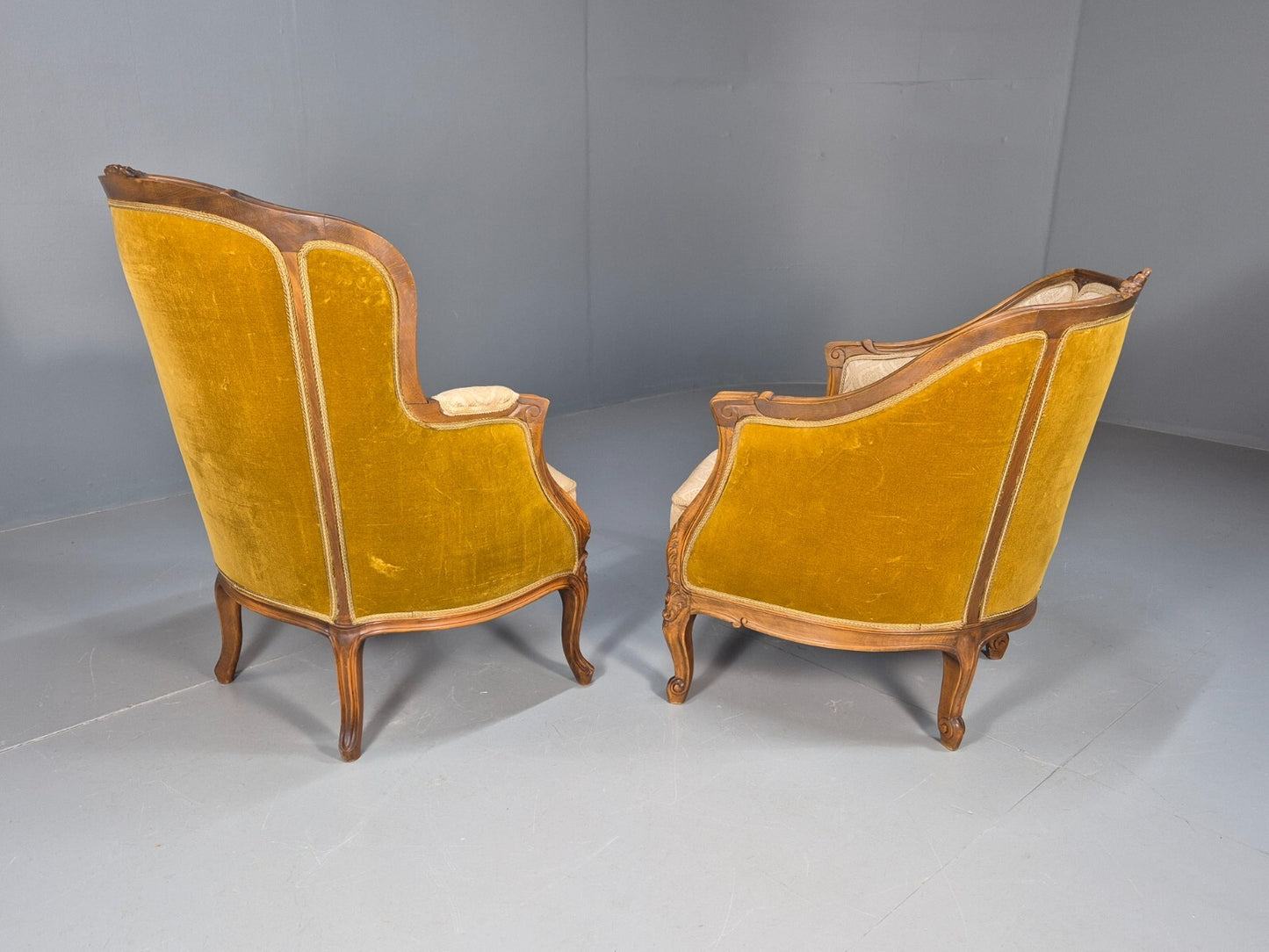 High and Low Back Danish Antique Rococo Style Lounge Chairs Damask EB9036 VCLO - UKDK FURNITURE