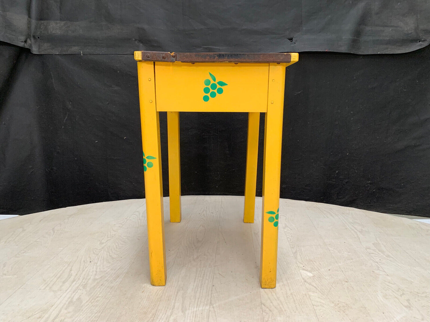 Yellow Painted Childrens School Desk with Green Grape Stencils EB2859 MWOO - UKDK FURNITURE