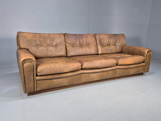 Vintage Swedish 3 Seat Sofa Tan Leather Norrell Retro MCM 1970s EB7707 M3SS - UKDK FURNITURE