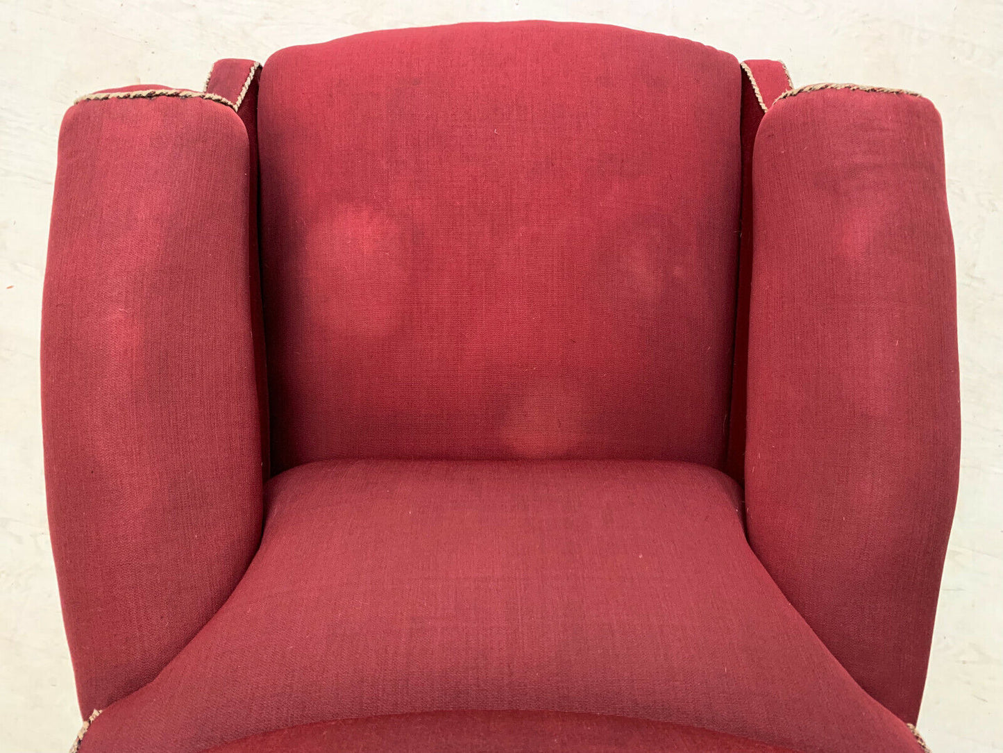 EB2597 Dark Red Fabric Arm Chair with Castors for Reupholstery VintageVCLO - UKDK FURNITURE