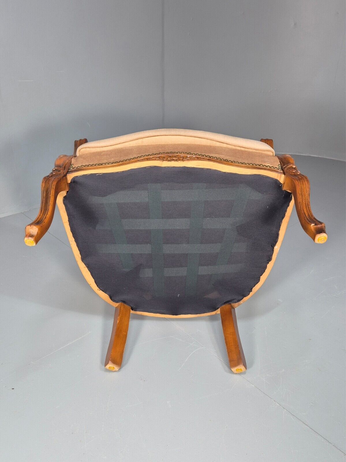 Vintage Danish Lounge Chair Beige Velour Beech Antique French Style EB8930 VCLO - UKDK FURNITURE