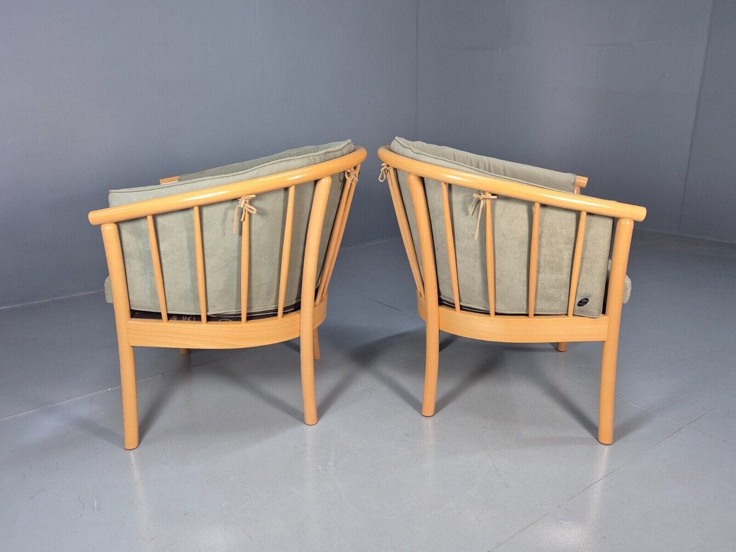 2 Vintage Danish Lounge Chairs Light Green Faux Suede Tub Frame MCM EB8511 MNOR - UKDK FURNITURE