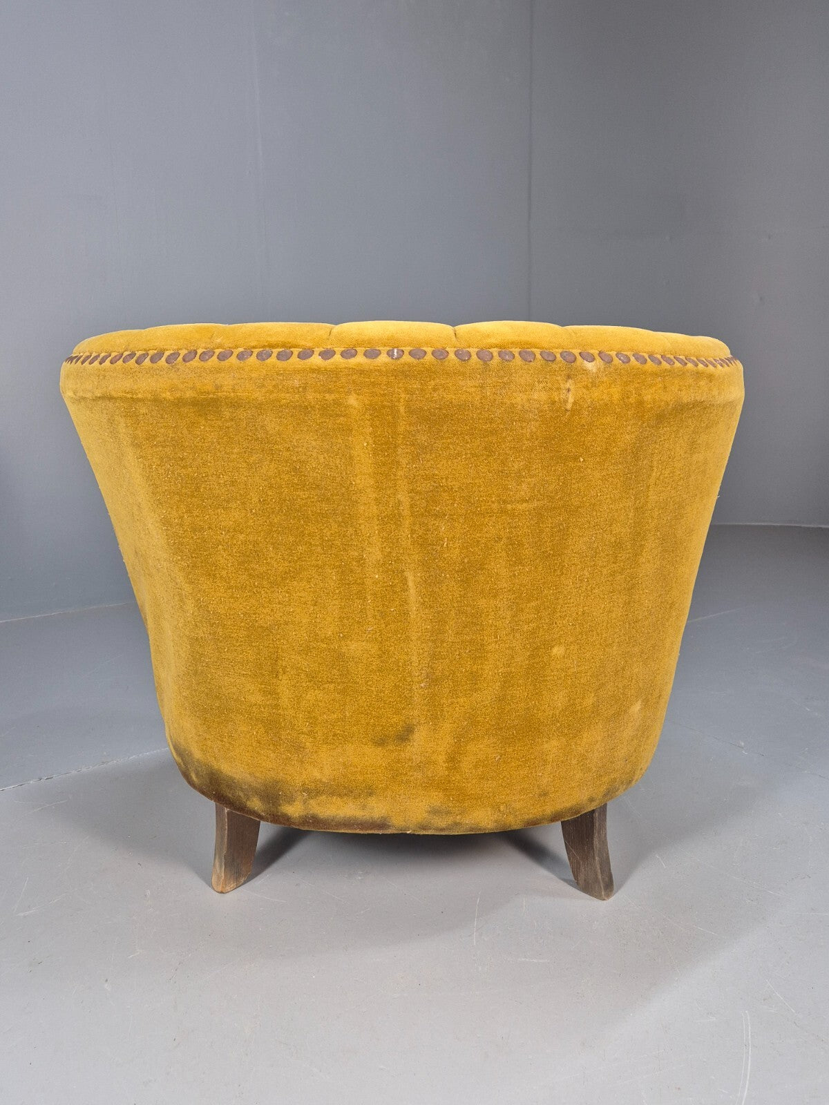 Vintage Danish Art Deco Tub Chair Mustard Velour Shell Back 1940s EB9014 VCLO - UKDK FURNITURE