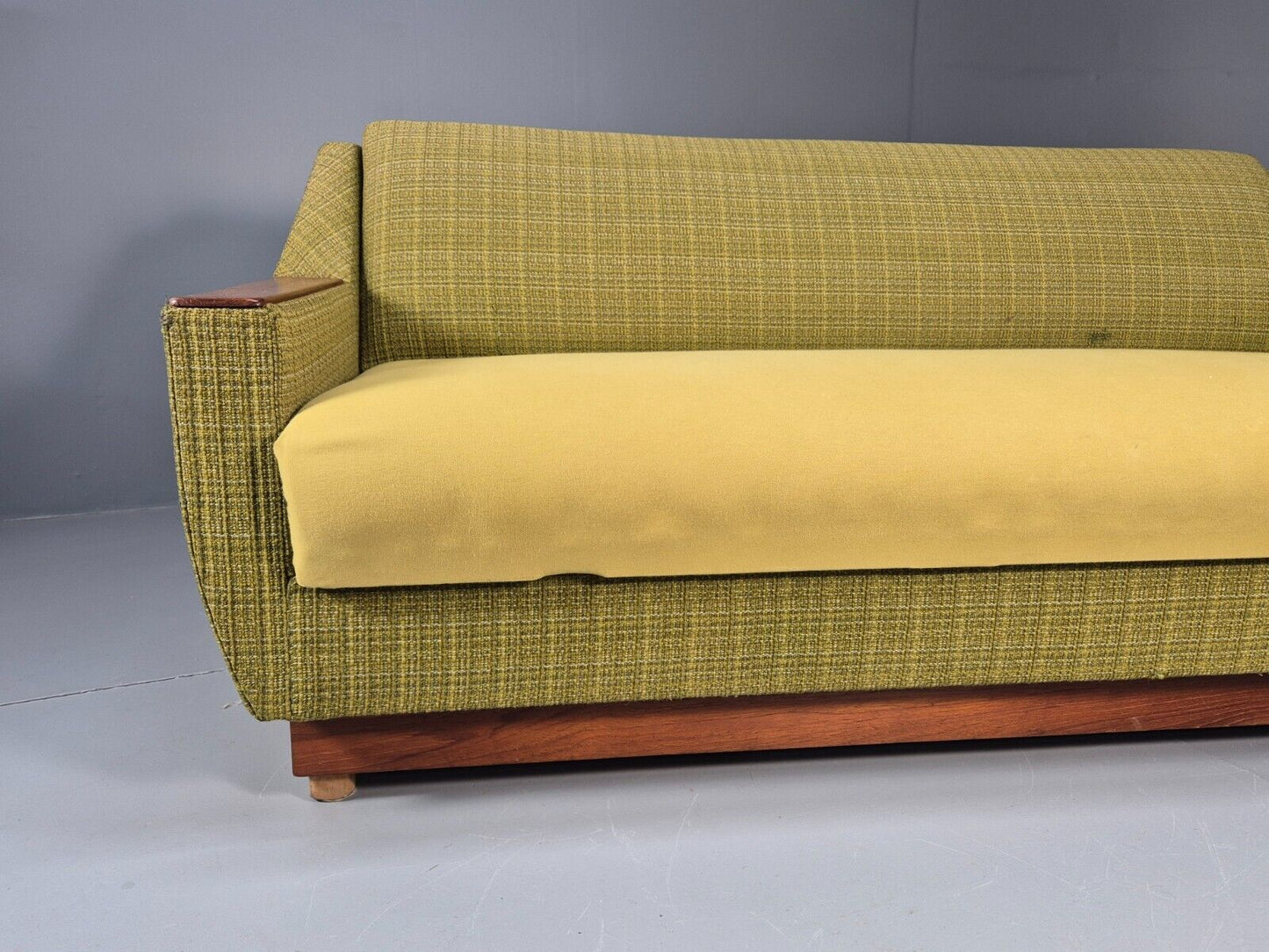 Vintage Danish 2 Seat Sofa Green Wool Teak Arms Retro MCM EB8900 M2SS - UKDK FURNITURE