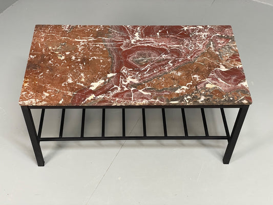 Vintage Marble Coffee Table Black Steel Frame Magazine Rack 1980s EB11047 MWOO1