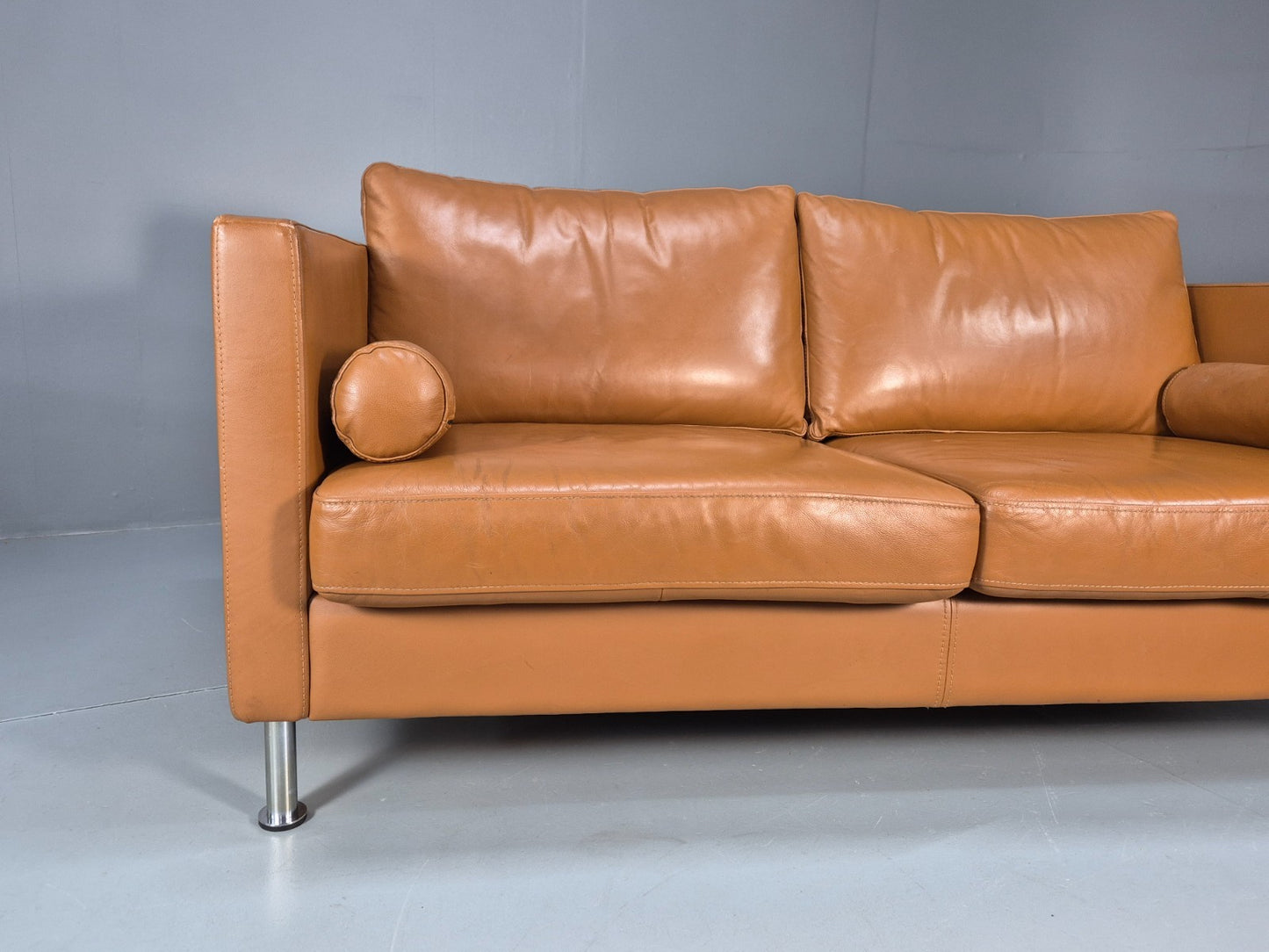 Vintage Tan Leather Two Seater Sofa Danish 1970s Retro Mid Century EB10100 M2SS2