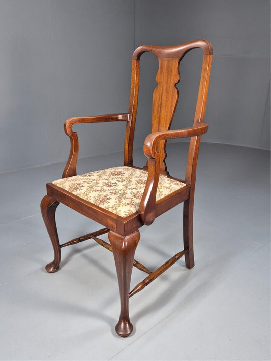 Vintage Elbow Carver Chair Floral Tapestry Seat Mahogany Antique EB9145 VDIN - UKDK FURNITURE