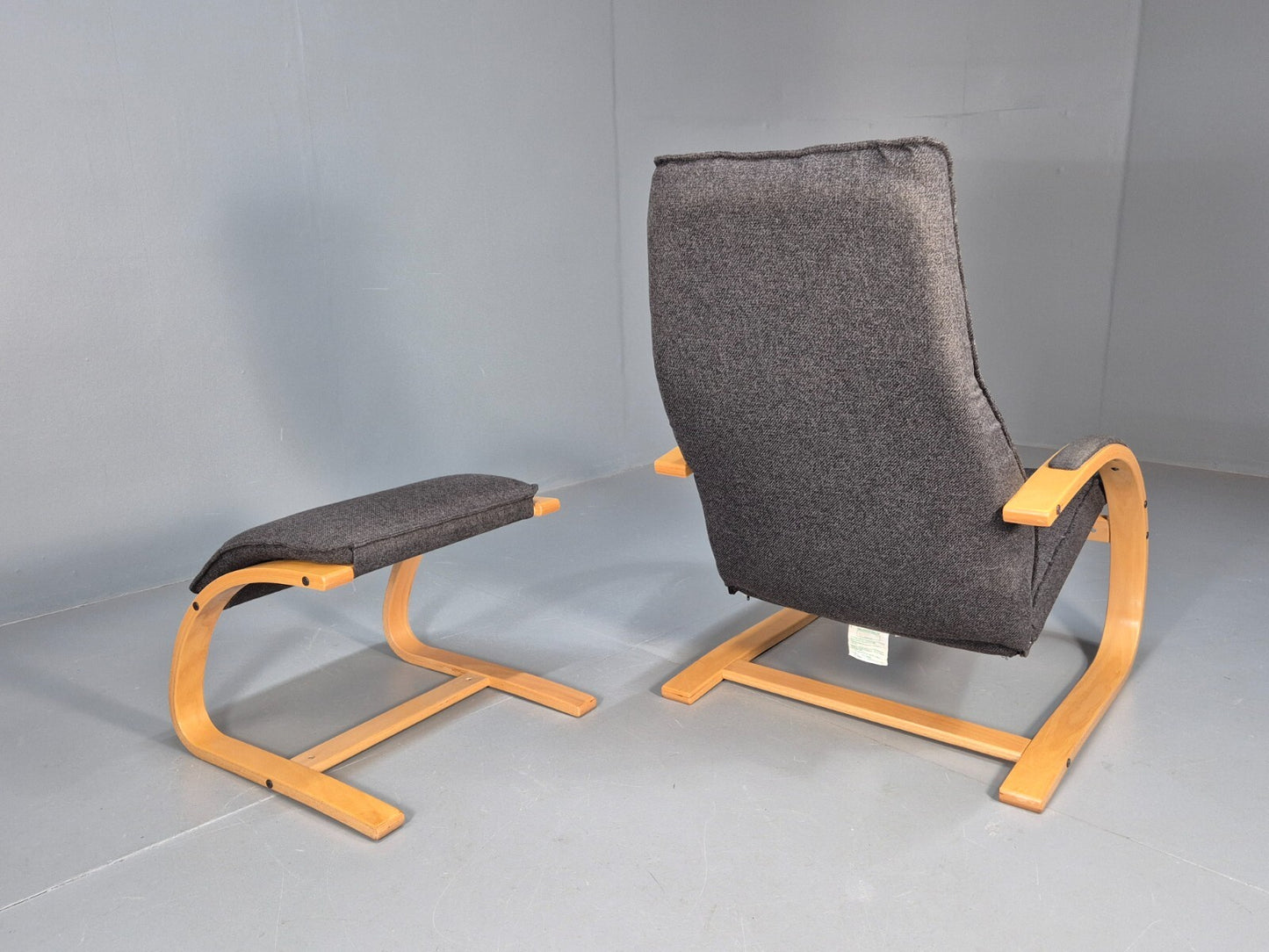 Vintage Danish Bentwood Chair and Footstool Verikon Grey Wool Retro EB9686 MBEN - UKDK FURNITURE