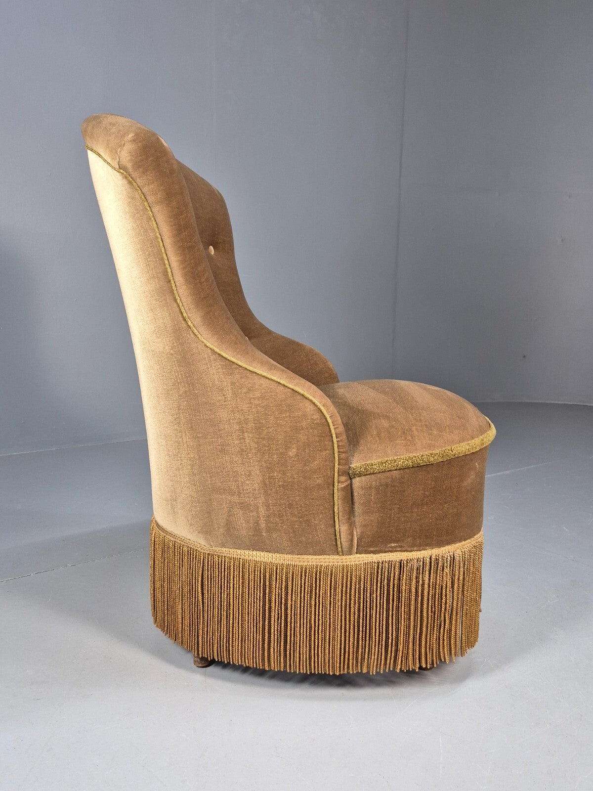 Vintage Danish Taupe Velour Cocktail or Parlour Chair Antique EB9608 VCLO - UKDK FURNITURE