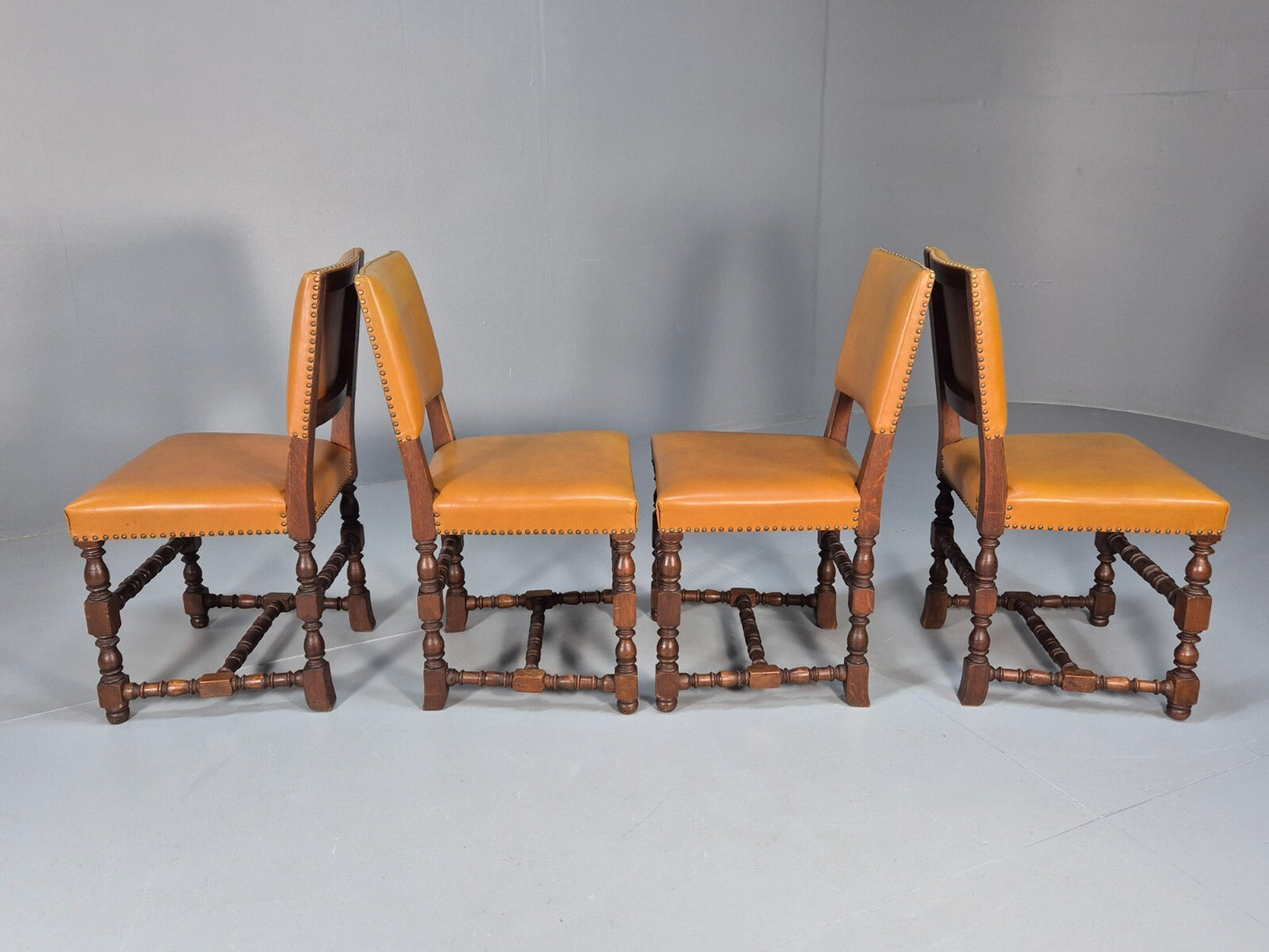 Vintage Tan Leather Dining Chairs Oak Frames 1950s Danish Design EB9660 VDIN - UKDK FURNITURE