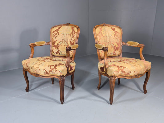 2 Vintage Rococo Armchairs 1950s Danish Floral Upholstery Retro EB11342 VCLO1