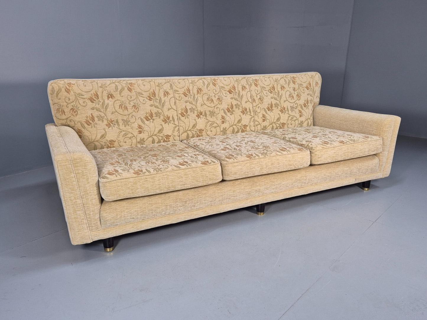 Vintage 1960s Sofa Cream Floral Upholstery 3 Seat Quality Retro EB9680 M3SS - UKDK FURNITURE