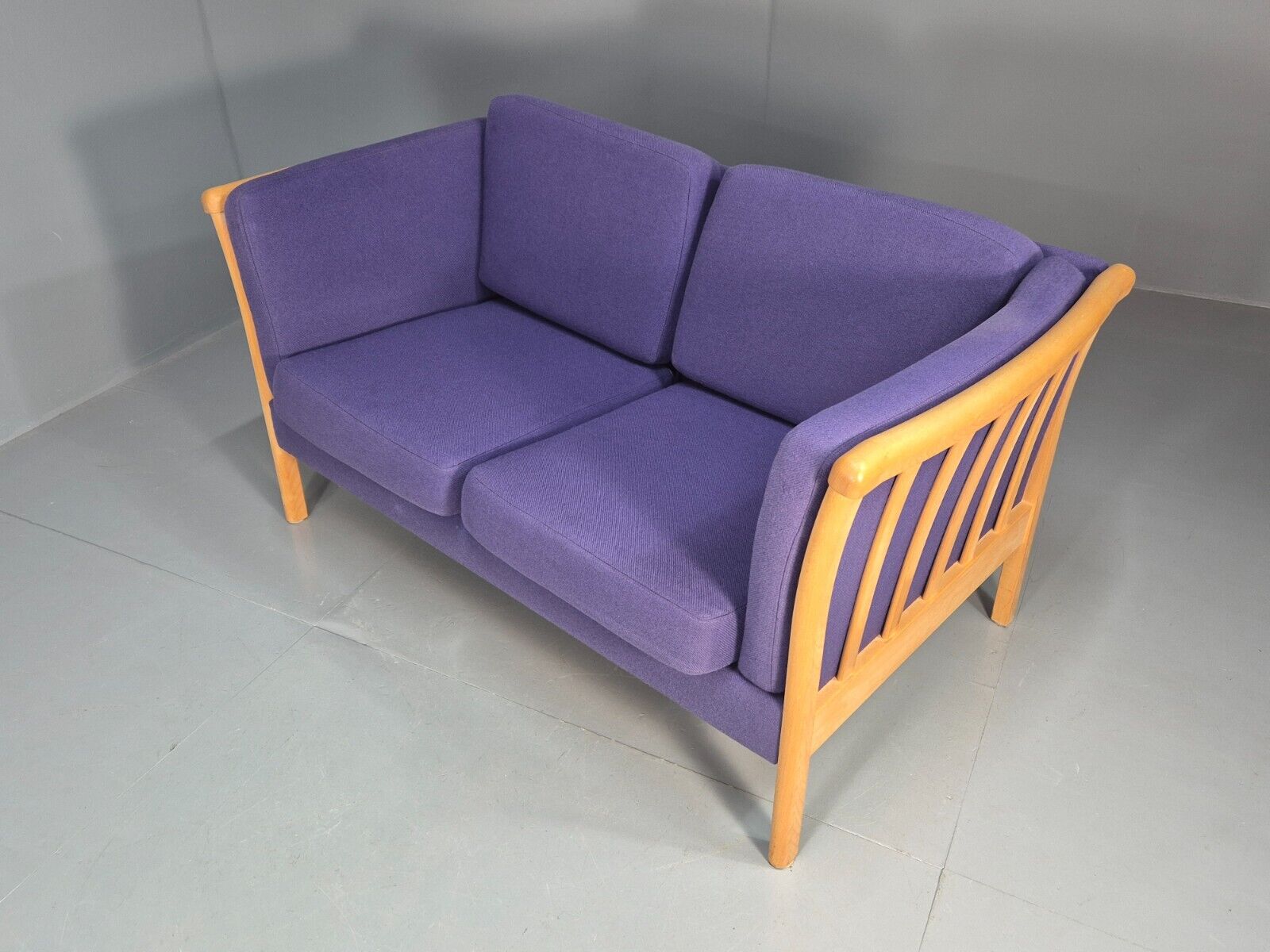 Vintage 2 Seat Sofa Purple Wool Beech End Stouby 1980s Retro MCM EB8575 M2SS - UKDK FURNITURE