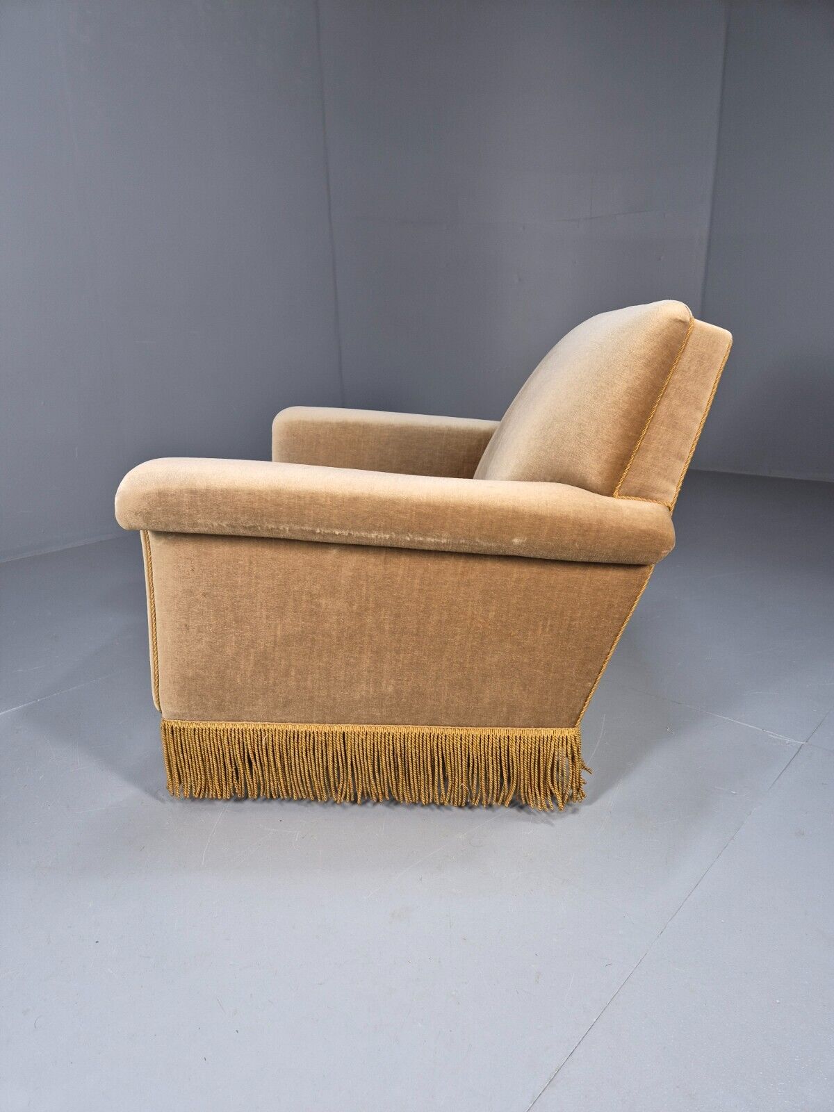 Vintage Danish Lounge Chair Gold Velour Tassels 1960s Retro MCM EB8947 VCLO - UKDK FURNITURE