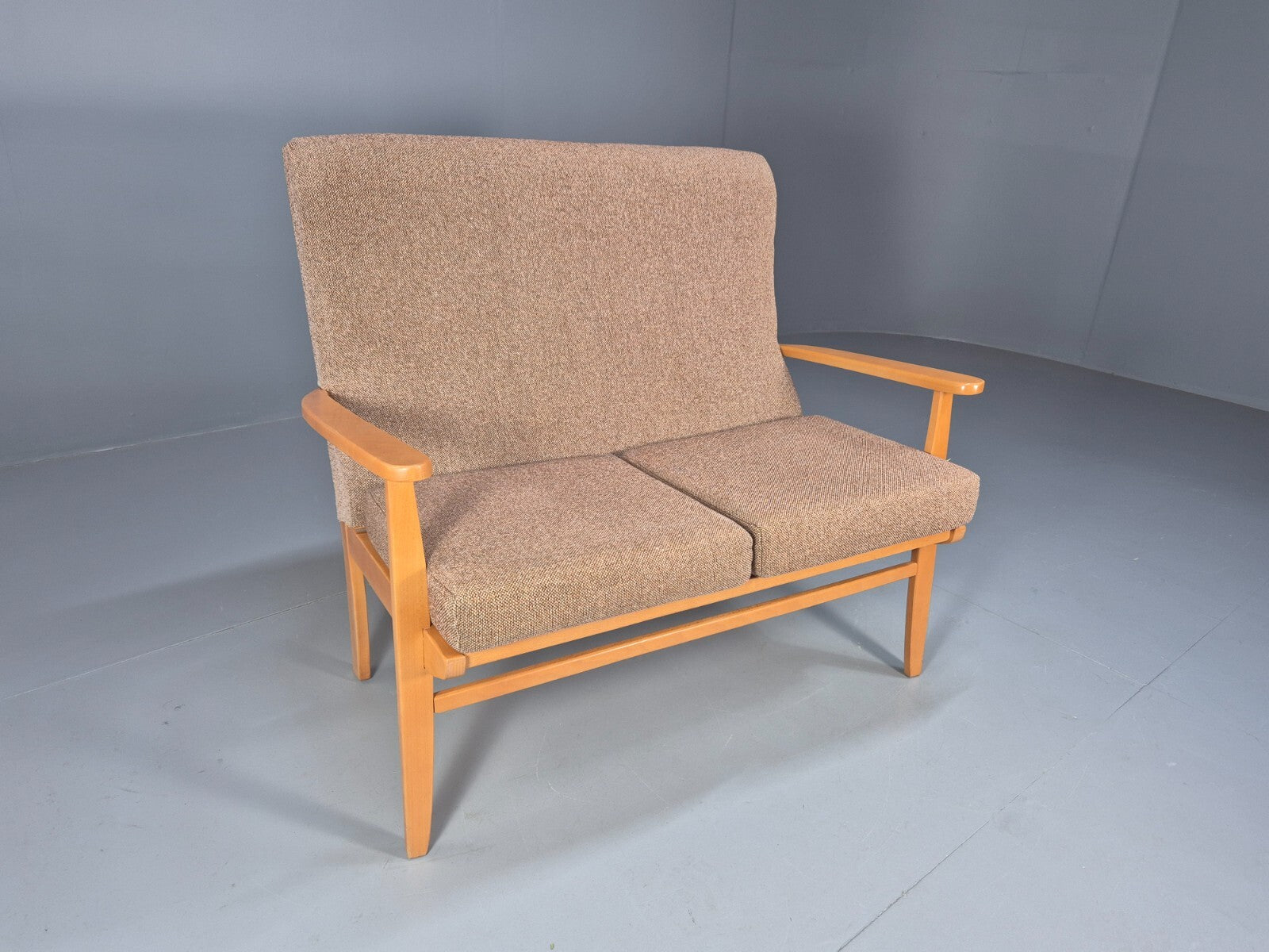 Vintage 2 Seater Sofa Beige Fabric Beech Frame Danish Design EB9490 M2SS - UKDK FURNITURE