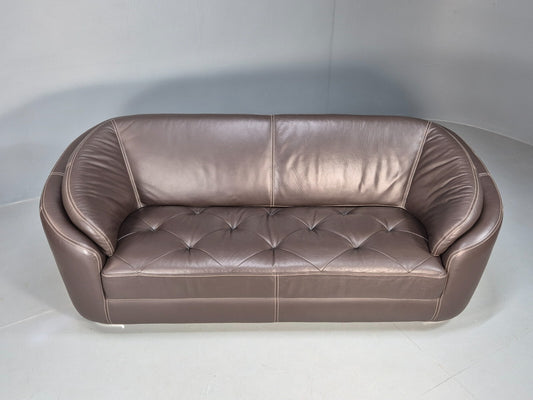 Vintage Italian 3 Seat Sofa Brown Leather Curved Shape Retro MCM EB8544 M3SS - UKDK FURNITURE