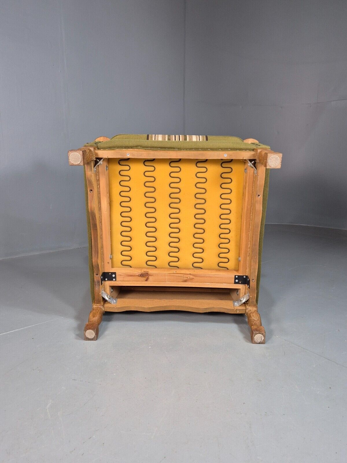 Vintage Danish Green Striped Wingback Armchair Oak Studded Skippers EB8044 MNOR - UKDK FURNITURE