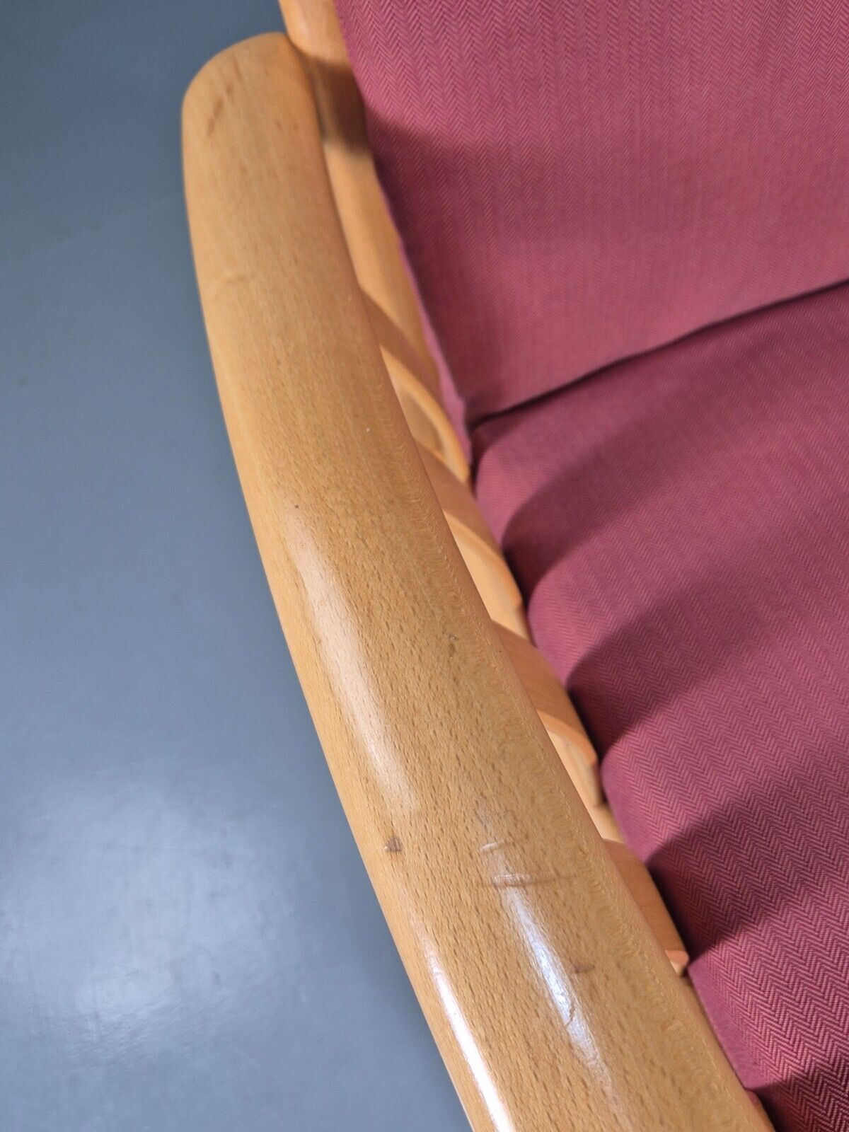 Vintage Danish Lounge Chair Red Cotton Beech Wood Frame 1980s Retro EB7490 MNOR - UKDK FURNITURE