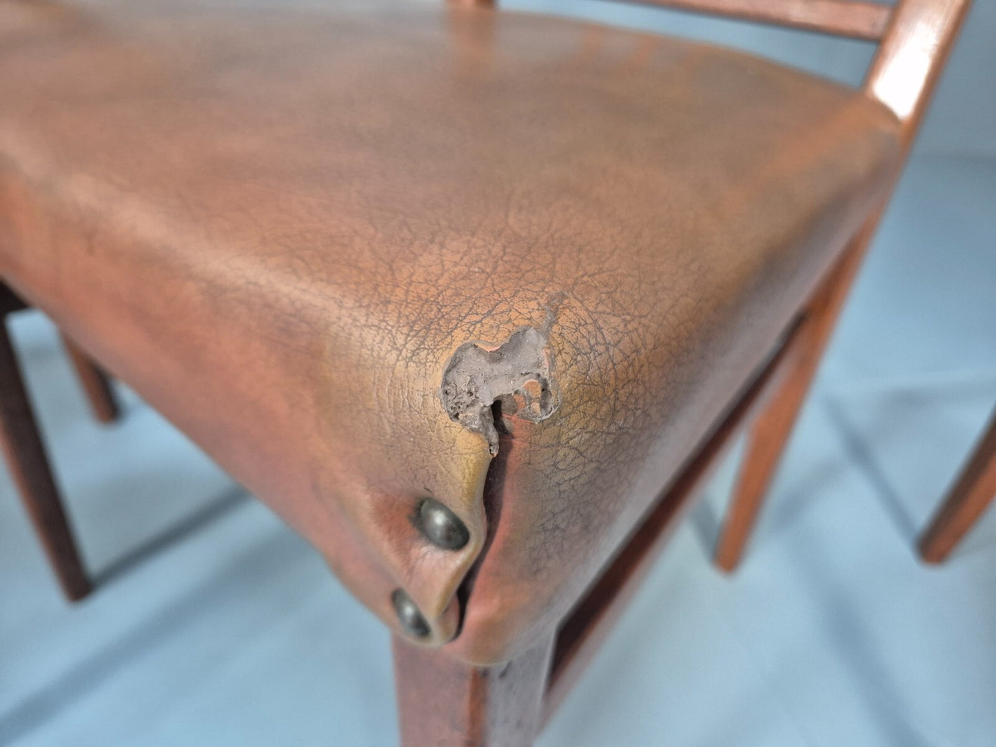 4 Gordon Russell Teak Dining Chairs Brown Vinyl 1960s Retro MCM EB9681 MDIN - UKDK FURNITURE