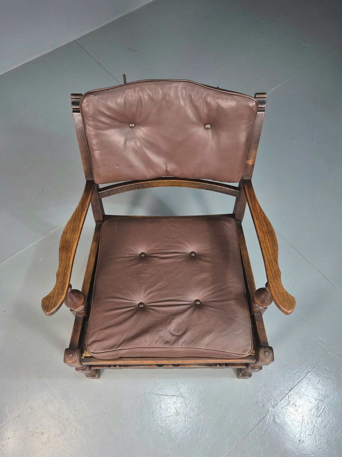 Vintage Danish Lounge Chair Brown leather Oak Frame Jacobean Style EB8089 VCAR - UKDK FURNITURE