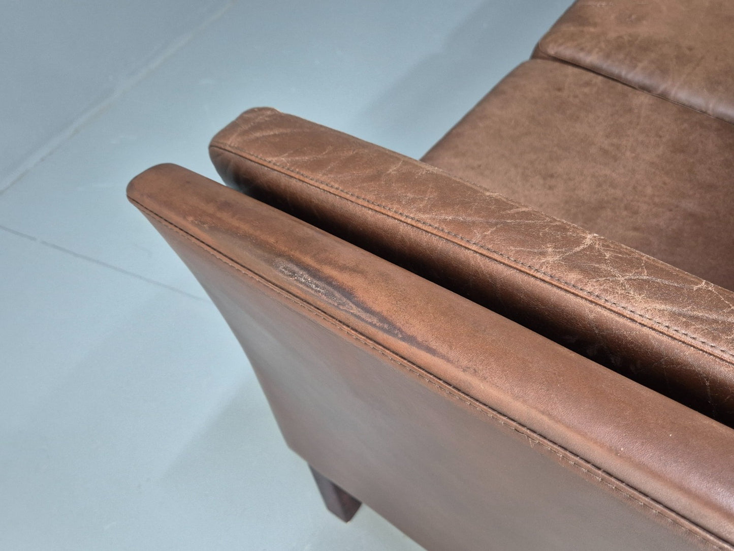 Mid Century Retro Settee Three Seater Brown Leather Vintage Denmark EB10081 M3SS22