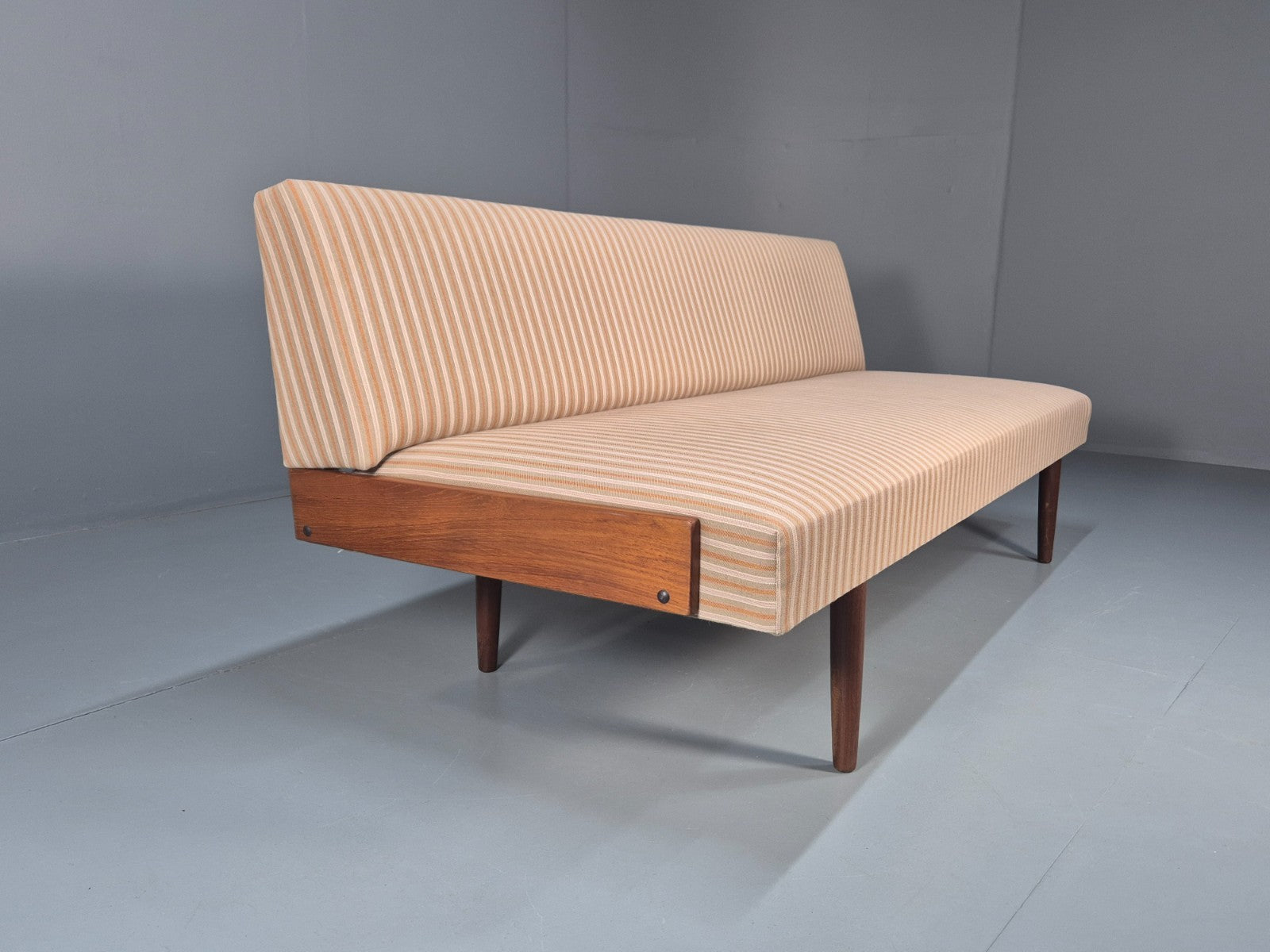 Danish Mid Century Day Bed Teak and Striped Cotton 1960s Retro EB10408 M4SS8