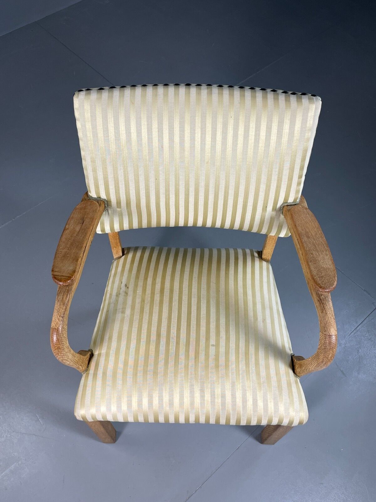 Vintage Danish Desk Chair Green Stripe Oak Frame 1950s Retro MCM EB6706 MDIN - UKDK FURNITURE