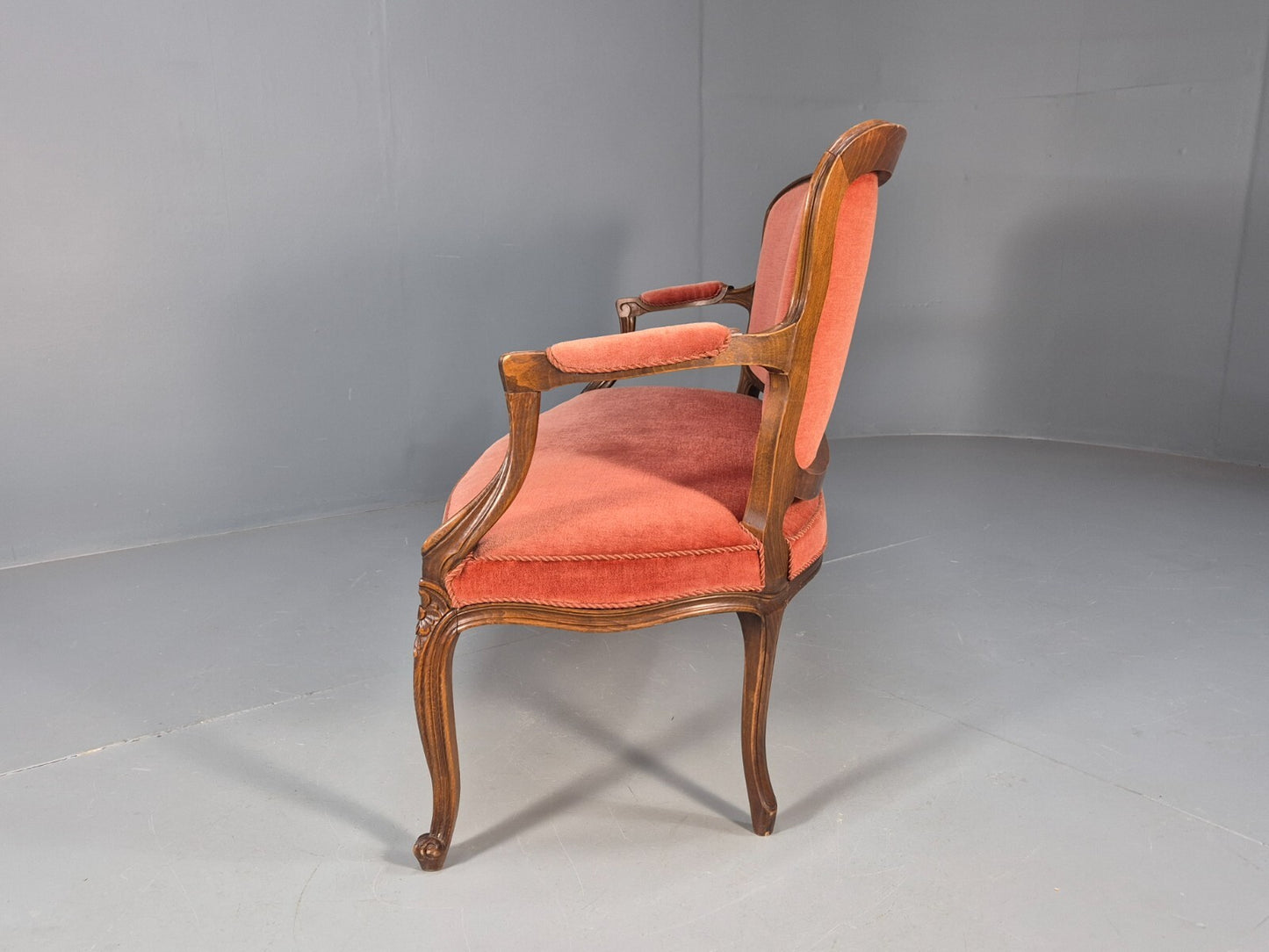 Vintage 2 Seater Sofa French Style Orange Velour Carved Beech Frame EB9566 V2SS - UKDK FURNITURE