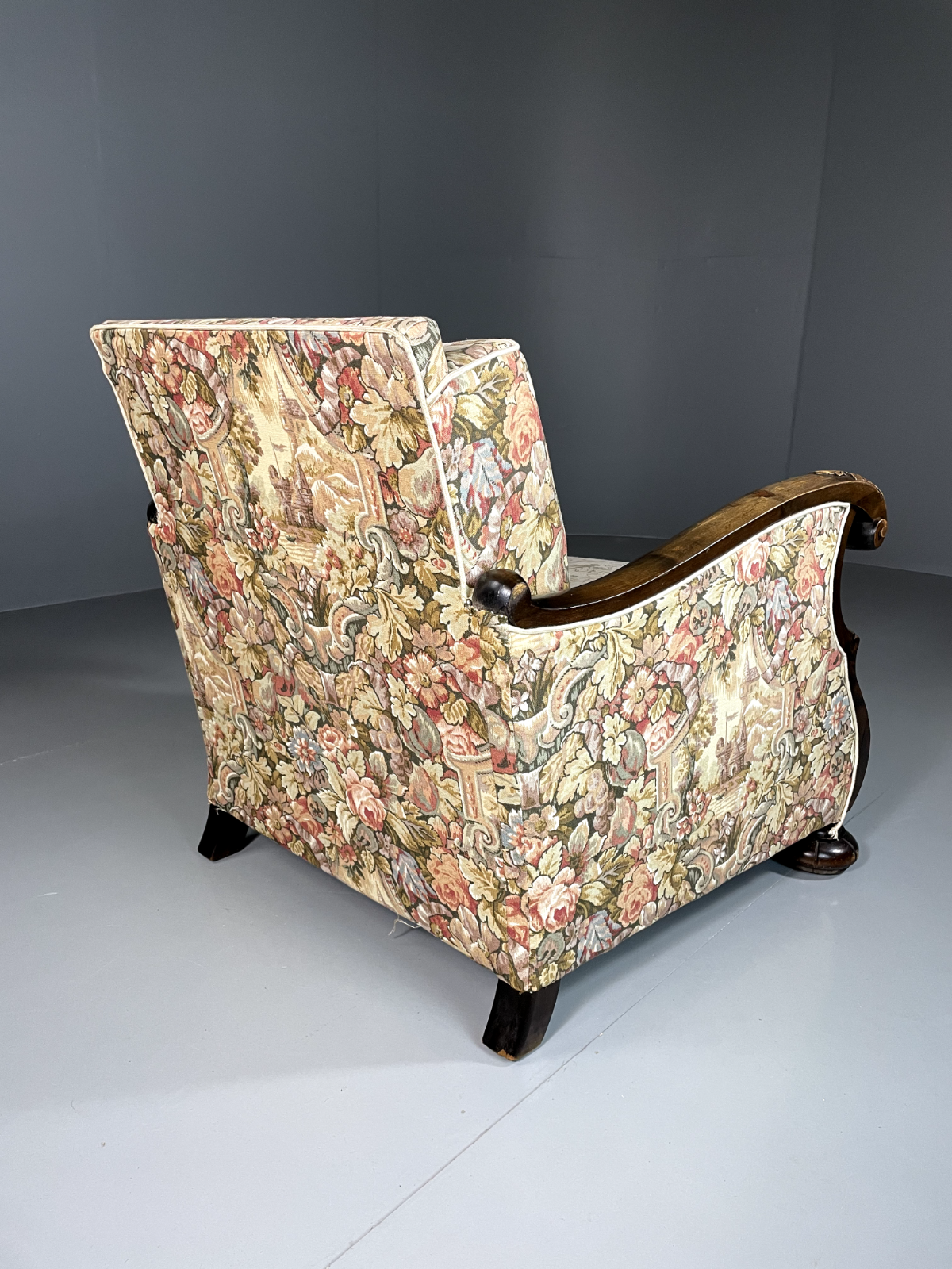 Vintage Danish Lounge Chair, Antique, Floral, Carved Wood Frame, EB2466 VCAR - UKDK FURNITURE