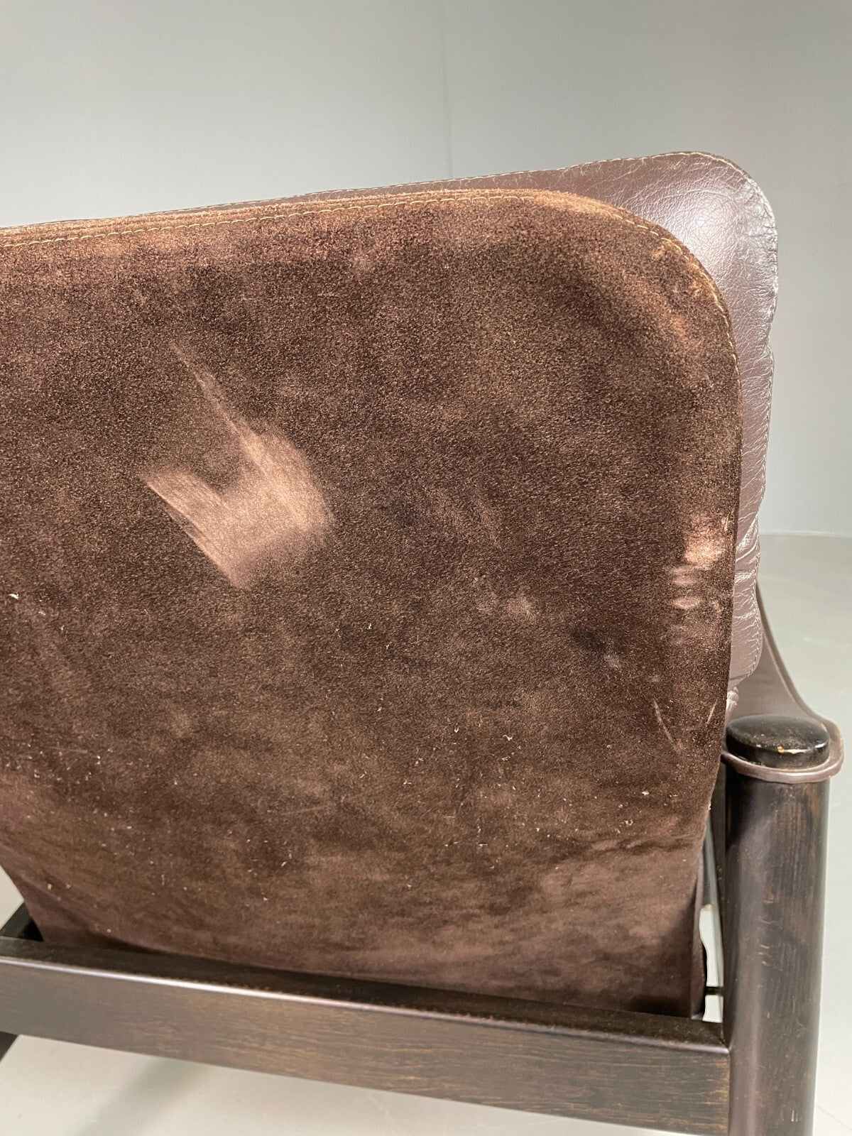 Vintage Danish Lounge Chair Brown Leather Sling Arms Retro MCM EB6867 MNOR - UKDK FURNITURE