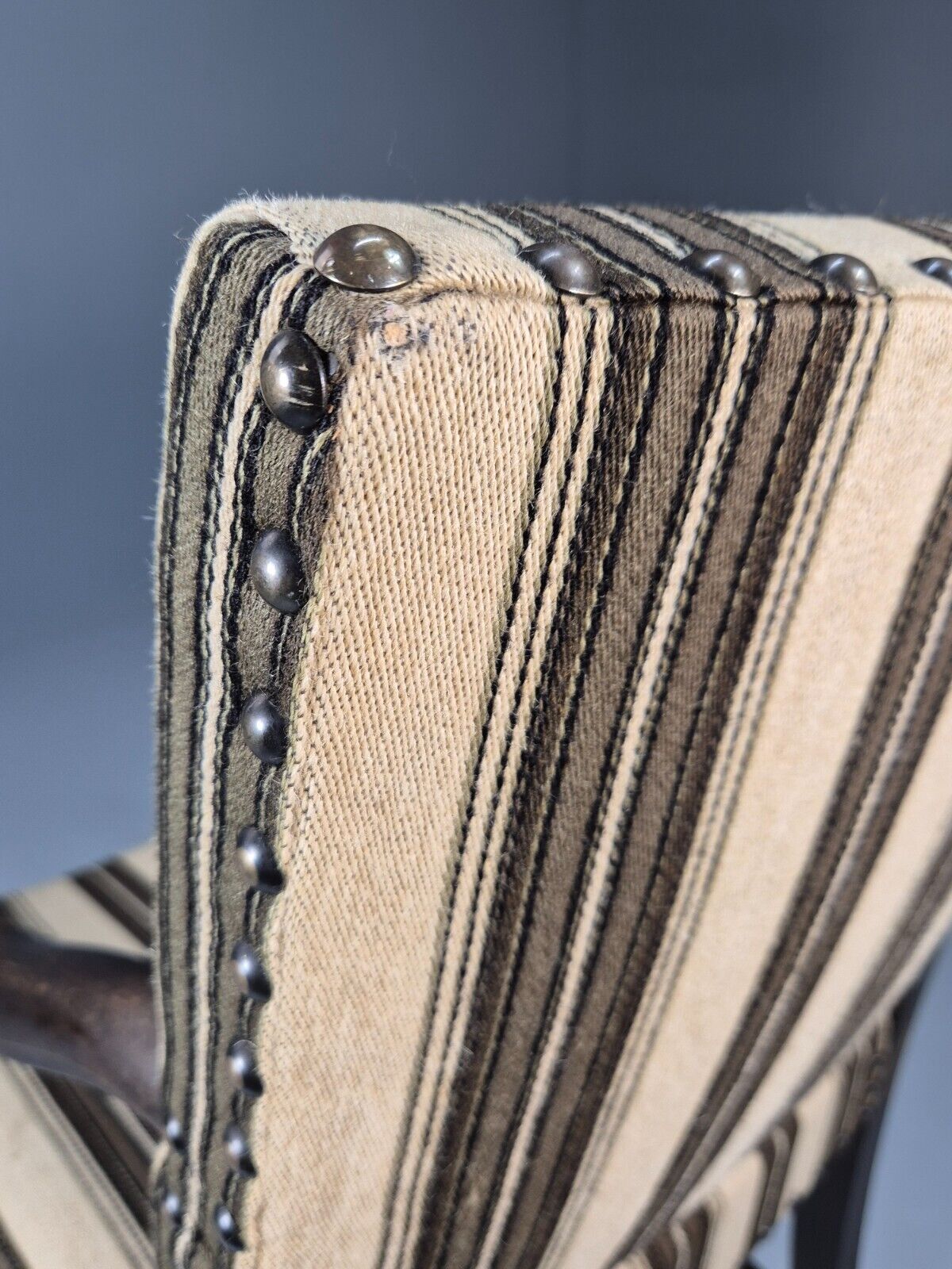 Vintage Danish Baroque Style Elbow Chair Striped Wool Upholstery EB9383 VCAR - UKDK FURNITURE