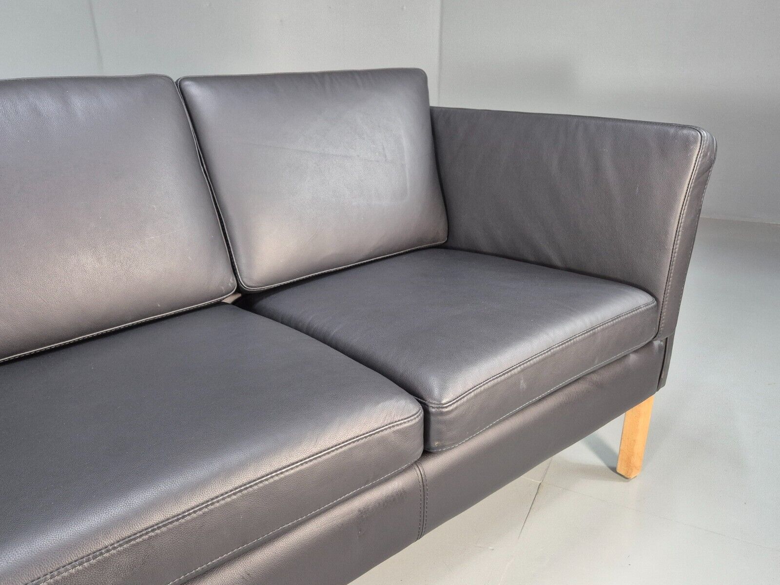Vintage Danish 3 Seat Sofa Black Leather MId Century Retro 1980s EB8625 M3SS - UKDK FURNITURE