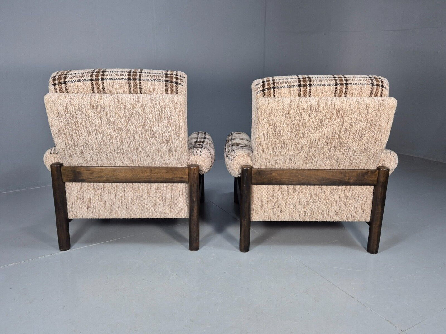 2 Vintage Danish Lounge Chair Brown and Cream Wool Retro 1970s MCM EB8494 MNOR - UKDK FURNITURE
