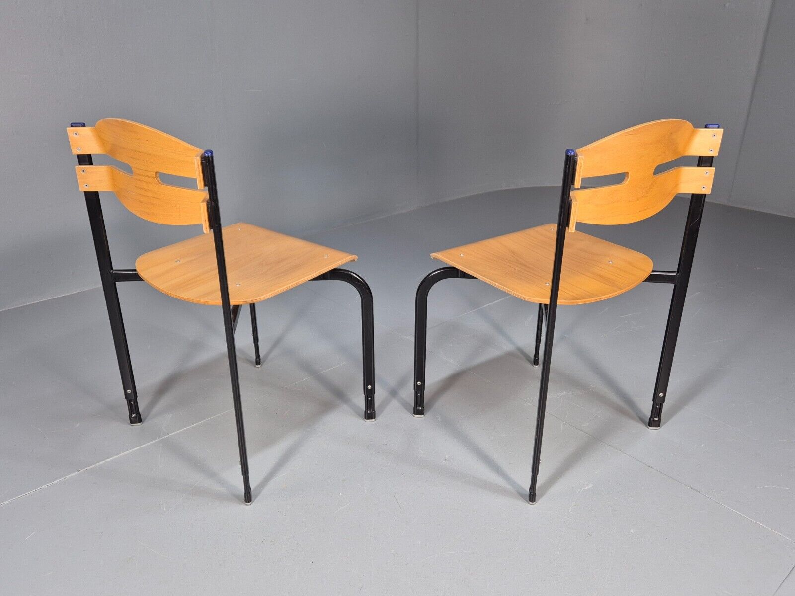 2 Vintage Danish Stacking Chairs Bent Ply Black Metal SIS 1980 Retro EB9098 MSTA - UKDK FURNITURE