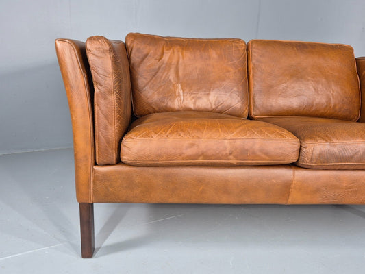 Vintage 2 Seater Sofa Danish Tan Leather 1970s Retro Mid Century EB11929 M2SS1