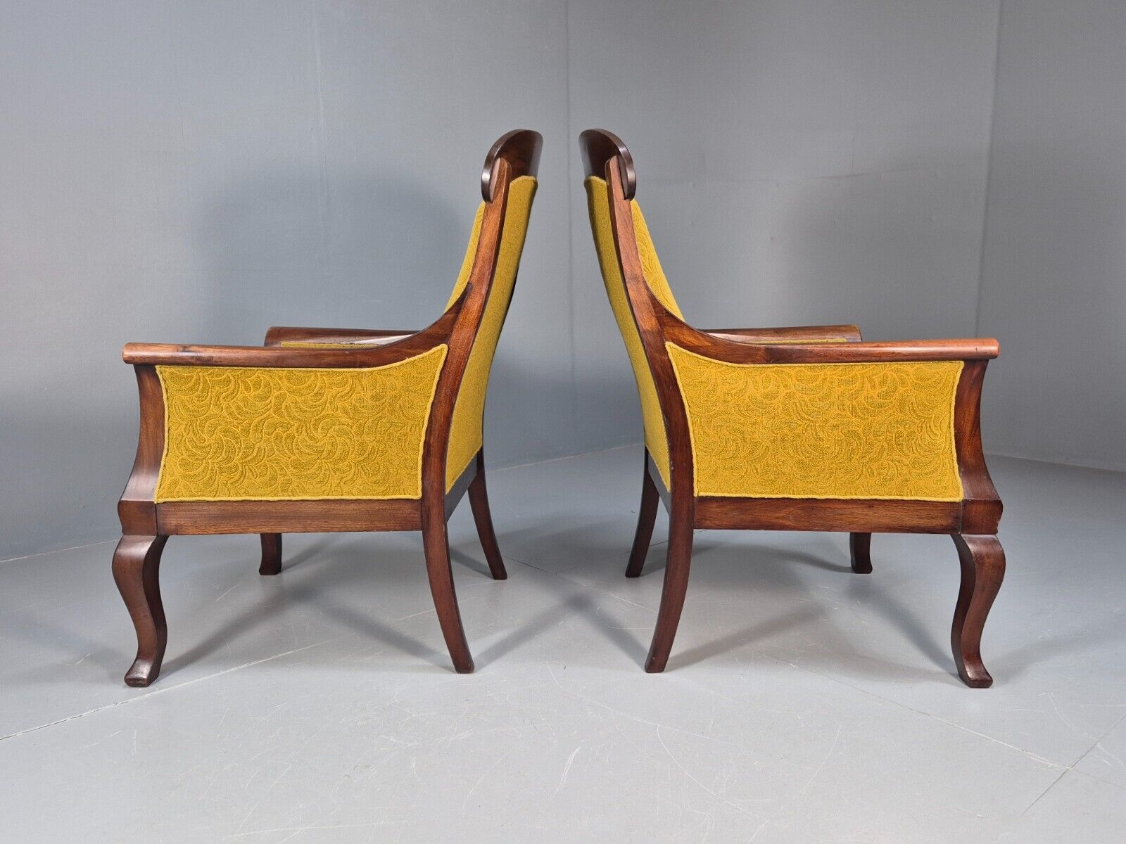 2 Danish Antique Chairs French Empire Style 1920s Mahogany Mustard EB9042 VCLO - UKDK FURNITURE