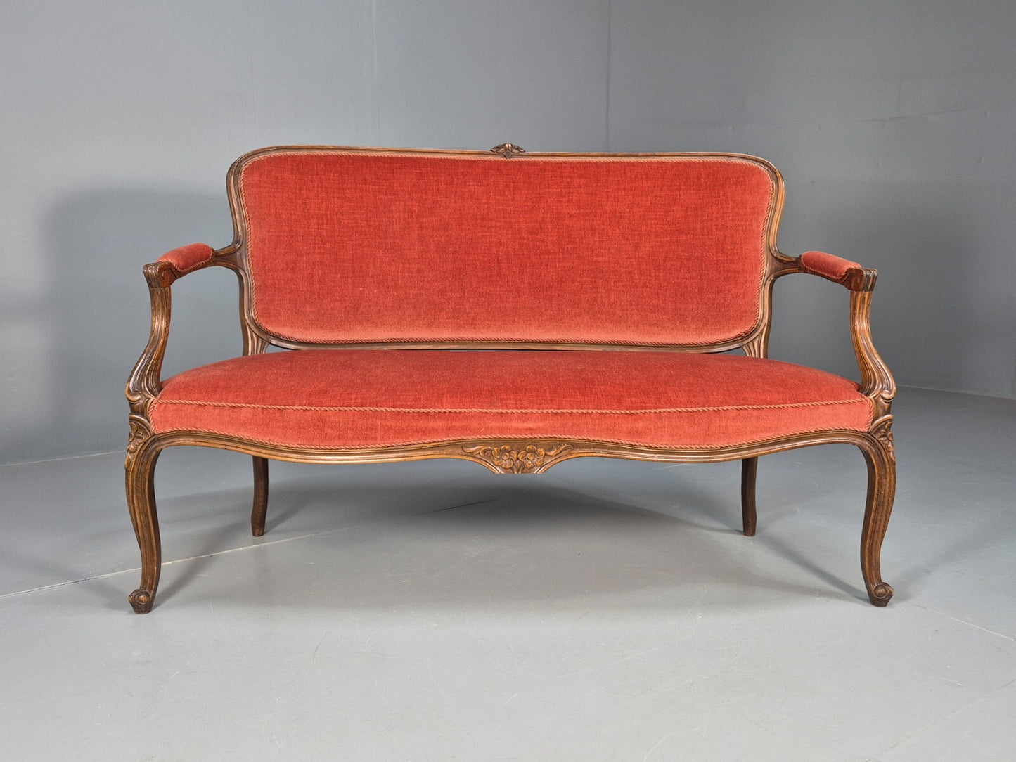 Vintage 2 Seater Sofa French Style Orange Velour Carved Beech Frame EB9566 V2SS - UKDK FURNITURE