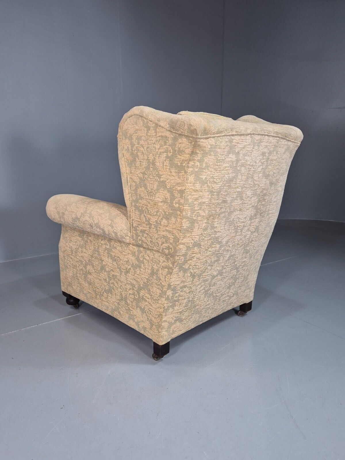 Vintage Wing Back Lounge Chair Floral Damask Edwardian Antique EB7787 MNOR - UKDK FURNITURE