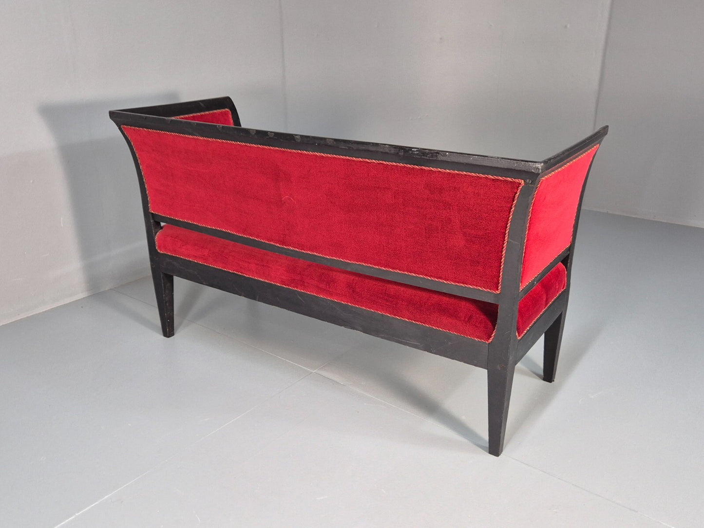 Vintage Danish Empire Style Sofa Red Velour Black Frame 1940s EB9632 V2SS - UKDK FURNITURE
