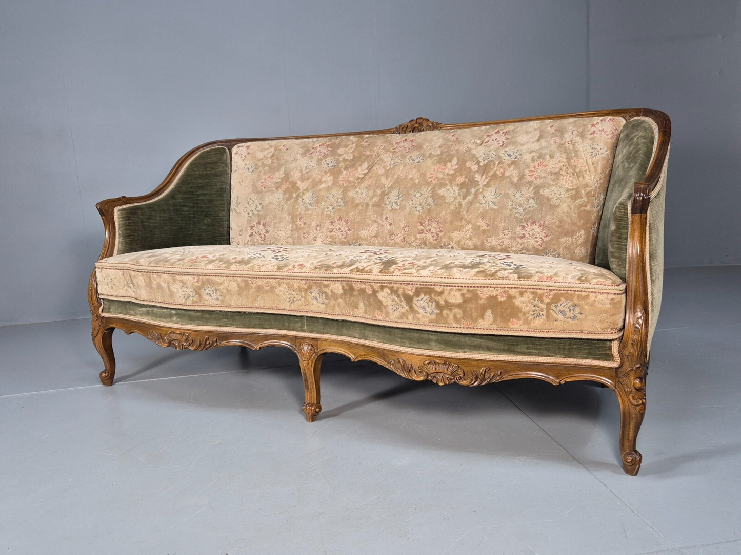 Vintage Danish Rococo Style Settee 3 Seat Green and Brown Floral EB9553 V3SS - UKDK FURNITURE