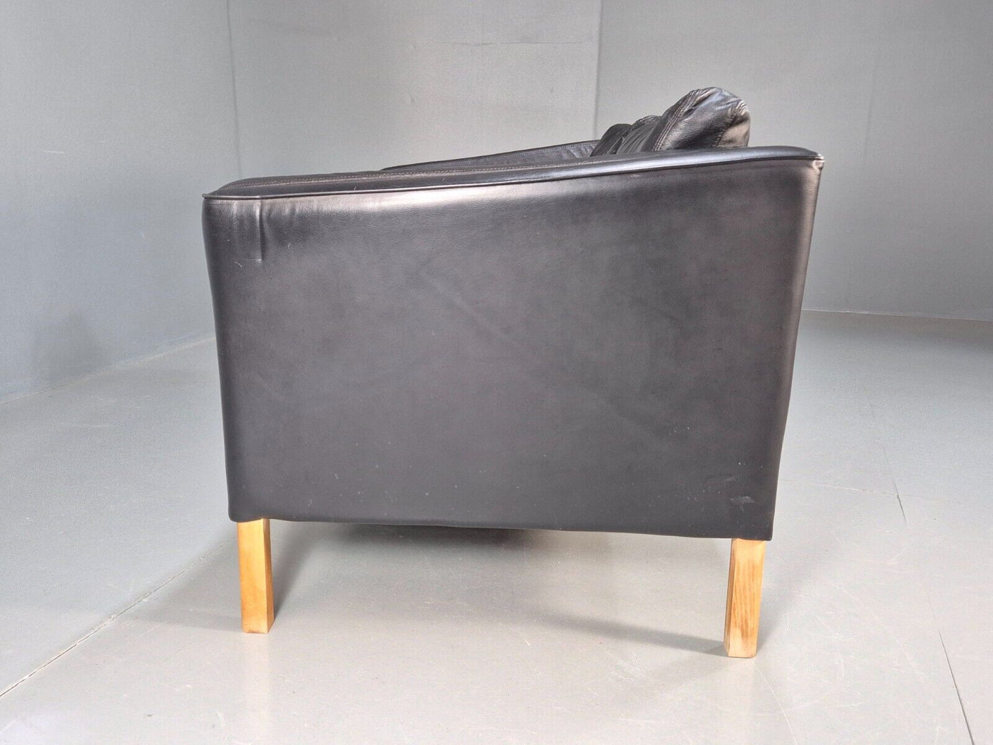 Vintage Danish 2 Seat Sofa Black Leather 1980s Retro MCM EB8697 M2SS - UKDK FURNITURE